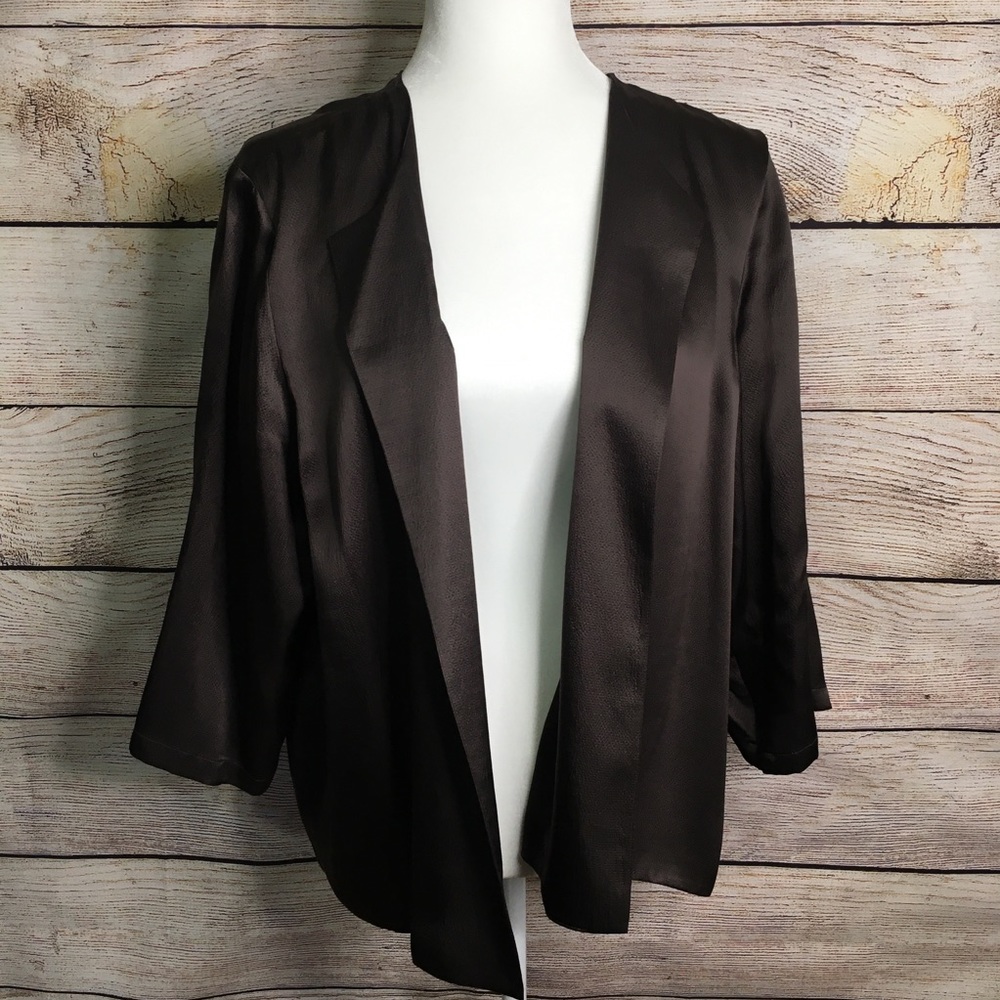 Eileen Fisher brown hammered silk open cardigan